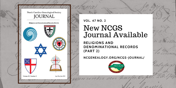 NCGS Journal Vol. 47 No. 2 Is Live - North Carolina Genealogical Society